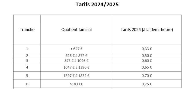 Tarifs ALAE 24-25